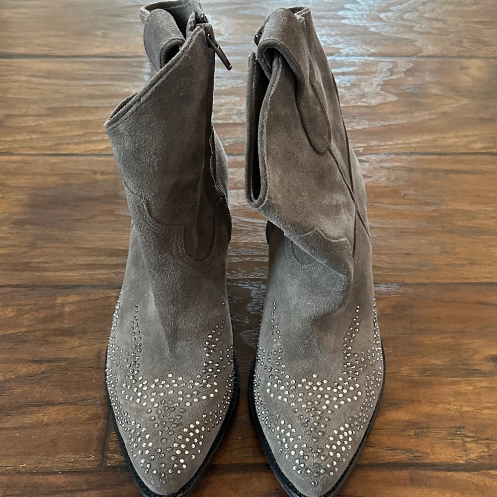 Reba Gray Suede Studded Ankle Boots